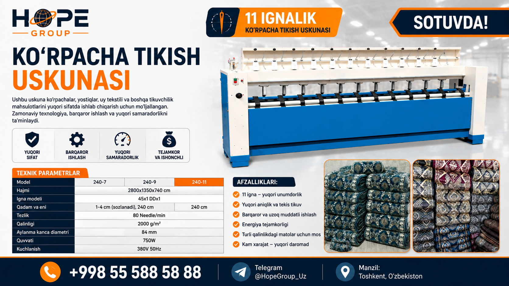 11 Ignalik Ko‘rpacha Tikish Uskunasi