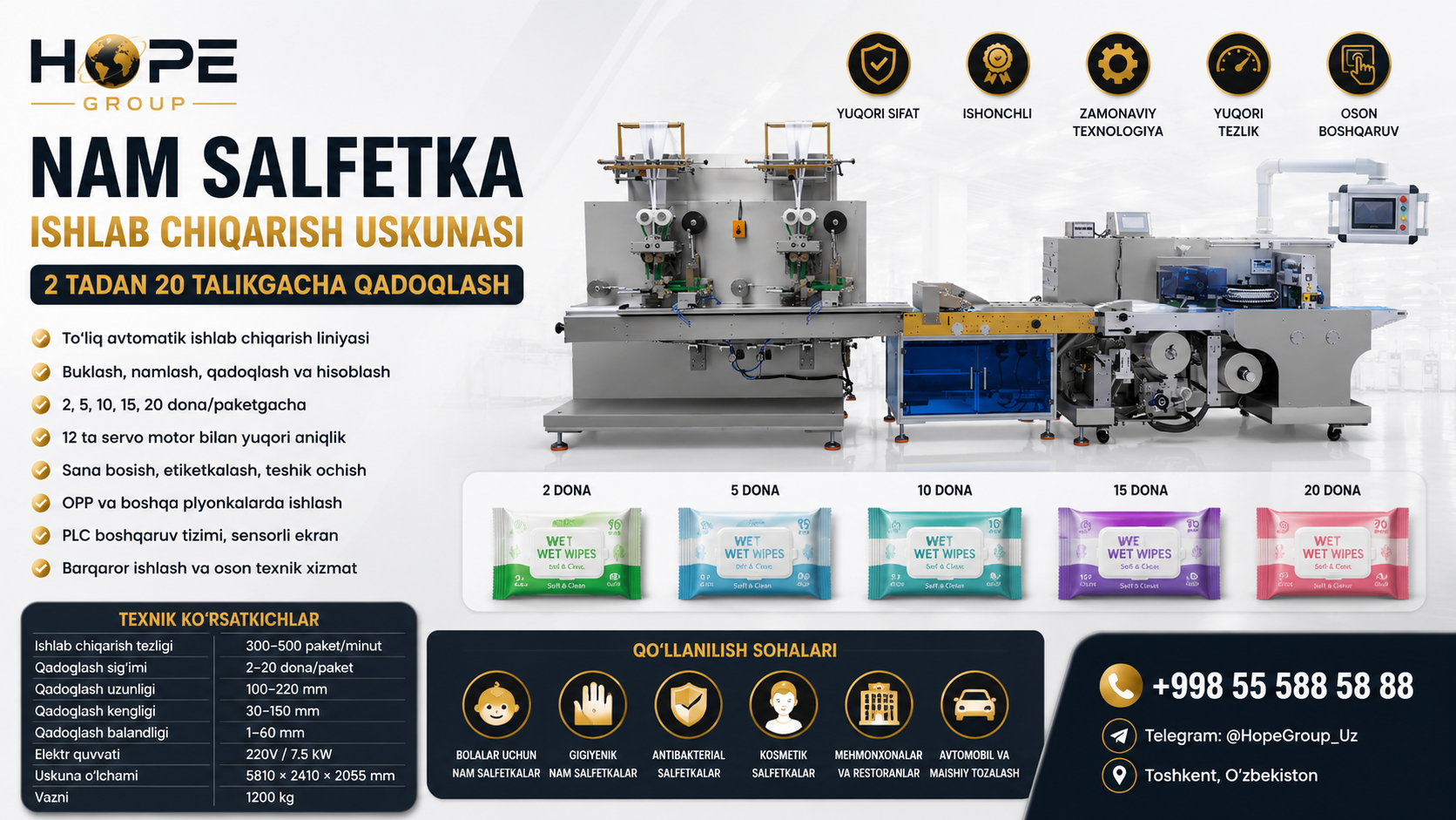 Nam Salfetka Ishlab Chiqarish Uskunasi (2 talikdan 20 talikgacha)